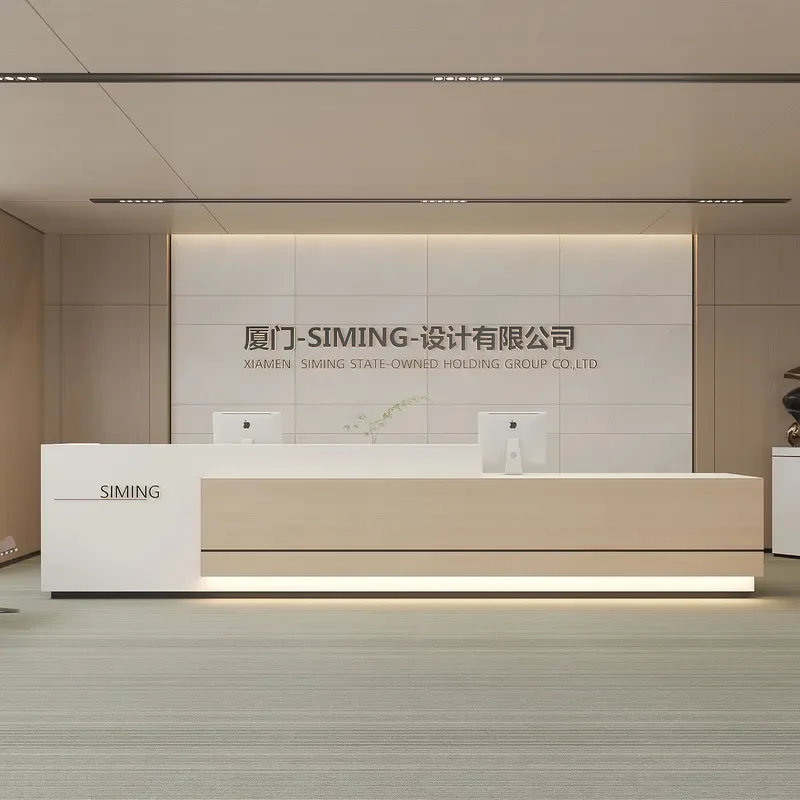 Imitation Marble Reception Desk for Hotel Front Office Law Firm Lobby Property Service Counter Bar Checkout Table Modern