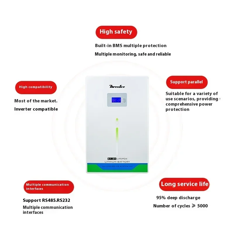 10KWH 300Ah wall-mounted, lithium iron phosphate battery, solar photovoltaic home power supply energy storage battery 51.2V