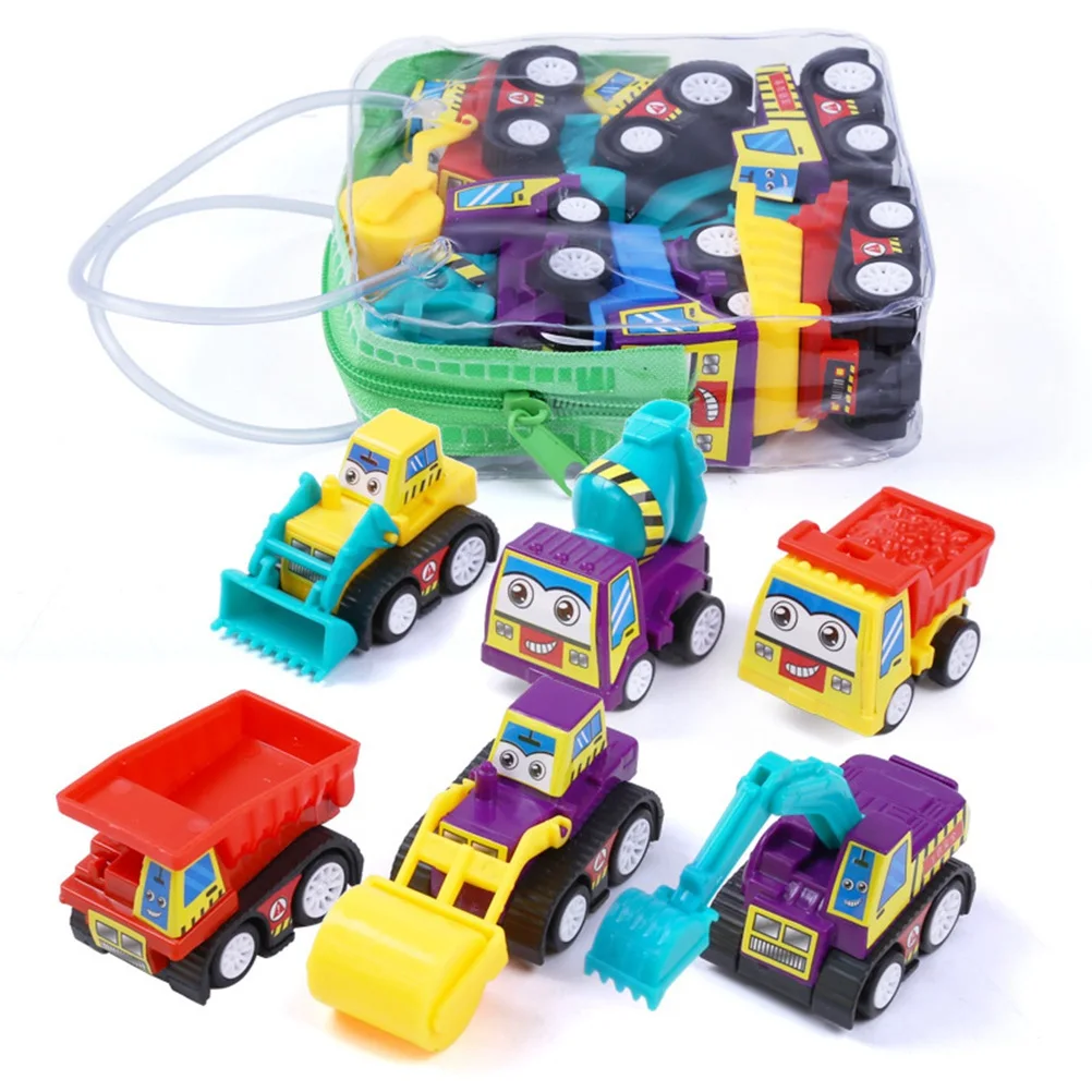 6Pcs Friction Powered Mini Engineering Vehicles Pull Back Cars Early Educational Set for Toddlers Excavator Dumper