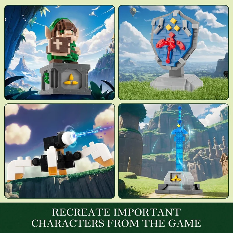 Jogos de desenhos animados crianças brinquedos link mestre espada e escudo hylian conjuntos de blocos de construção micro blocos figura ação modelos coleção