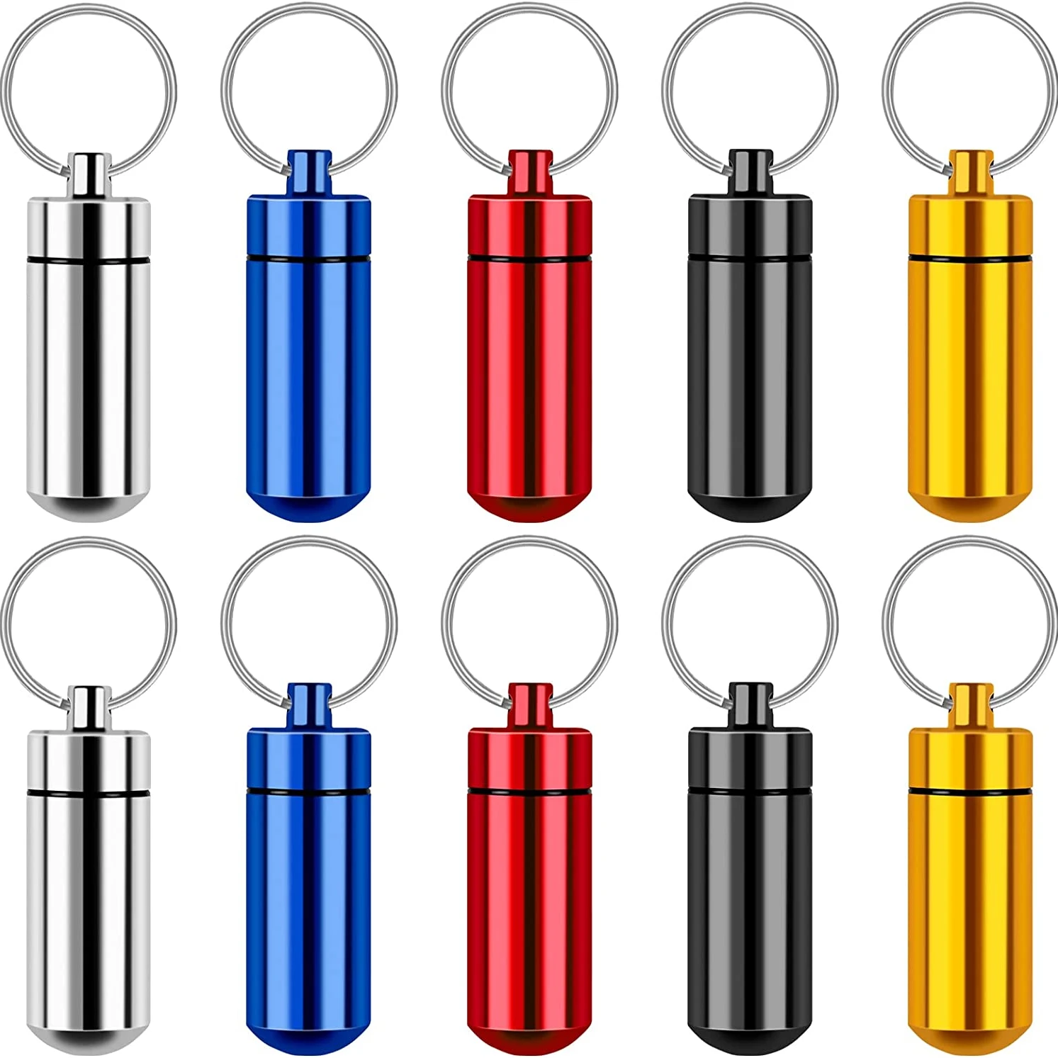 

10 Pieces Aluminum Outdoor Medicine Bottle Hermetic First-aid Keychain Round Pill Bottle Camping Survival Waterproof