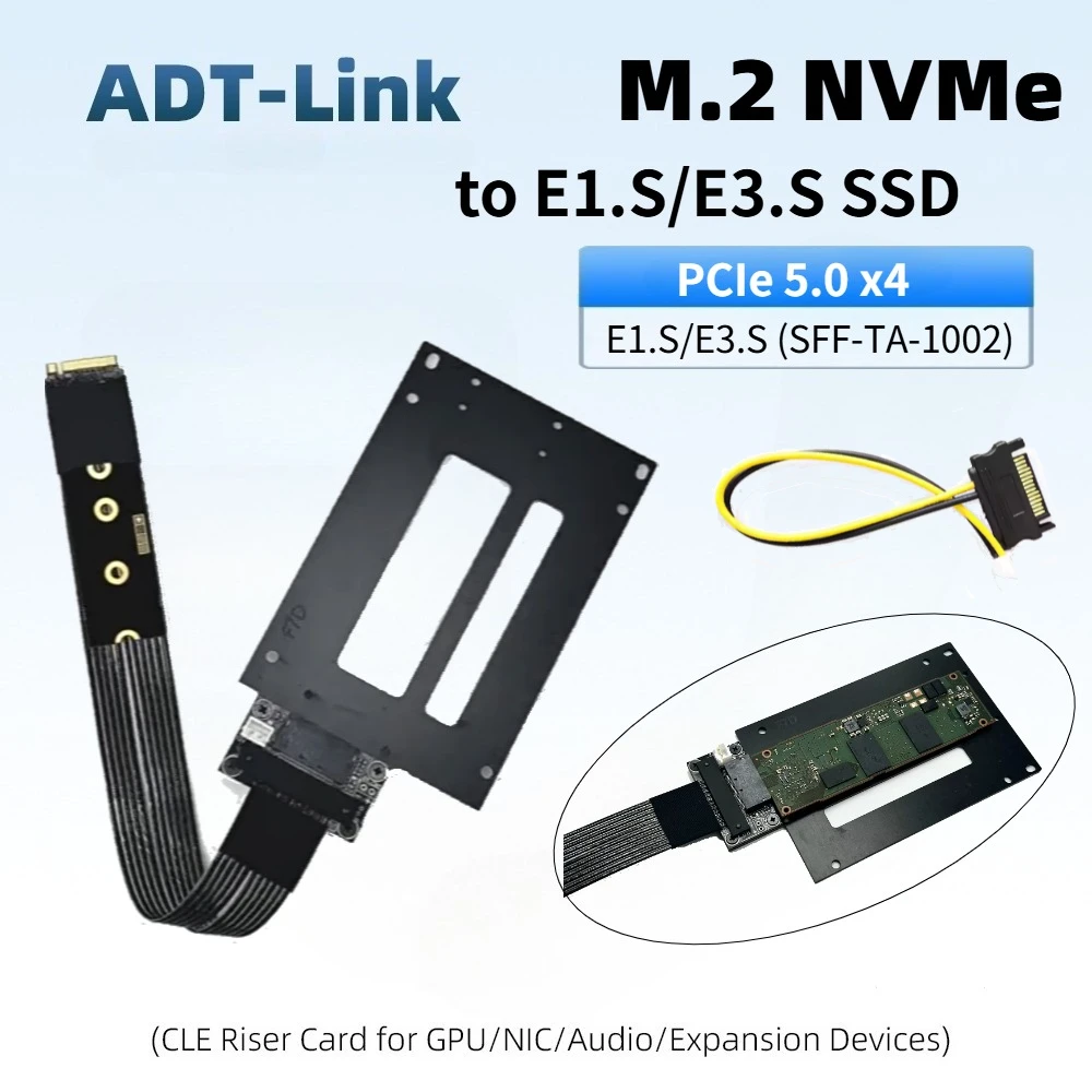 ADT-Link PCIe 5.0 M.2 NVMe to E1.S/E3.S (SFF-TA-1002) SSD Extension Cable PCIe 5.0 x4 Gen5 128Gbps U.2 NVMe SSD Card to M.2 NVMe