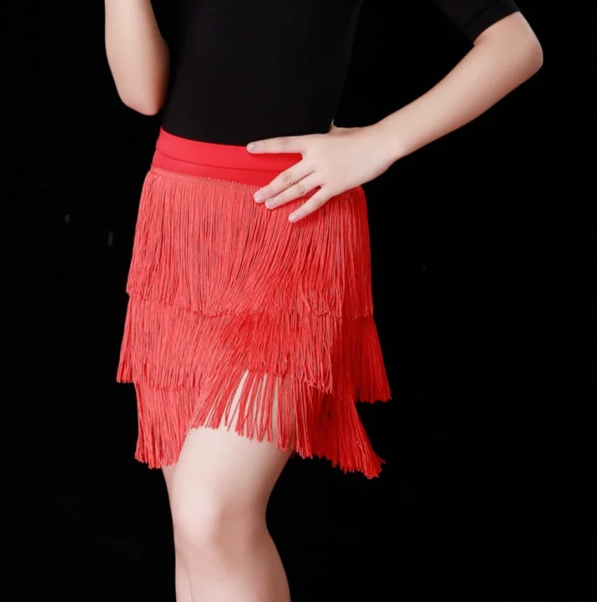 1 pçs/lote crianças borla saia de dança latina crianças salsa tango saia de dança de salão