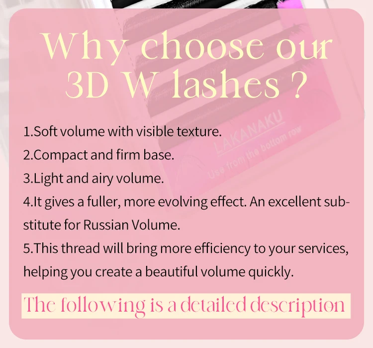 LAKANAKU 6 Tabletts 3D W-förmige Wimpernverlängerungen Volumen Franc Frances Fio 3 W Cilios-förmige natürliche weiche Kleeblattwimpern – Detail 4