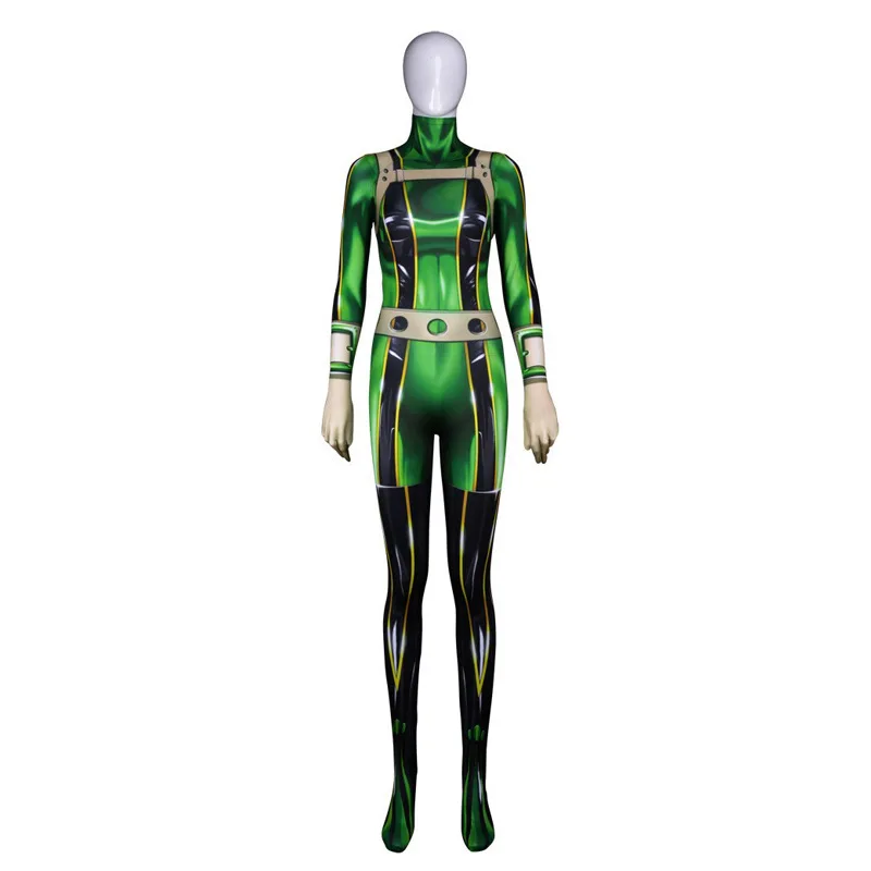Tsuyu Asui 코스프레 의상 바디 슈트 애니메이션 My Hero Academia 할로윈 의상 여성 어린이 소녀 점프 슈트 바디 슈트 Onesie