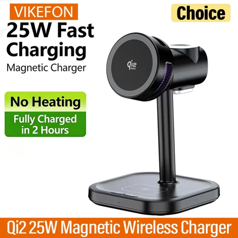 

LED Light & Air Cooling & Qi2 25W Magnetic Wireless Charger For iPhone 17 16 15 14 13 12 Apple Watch Airpods Pro Fast Charging