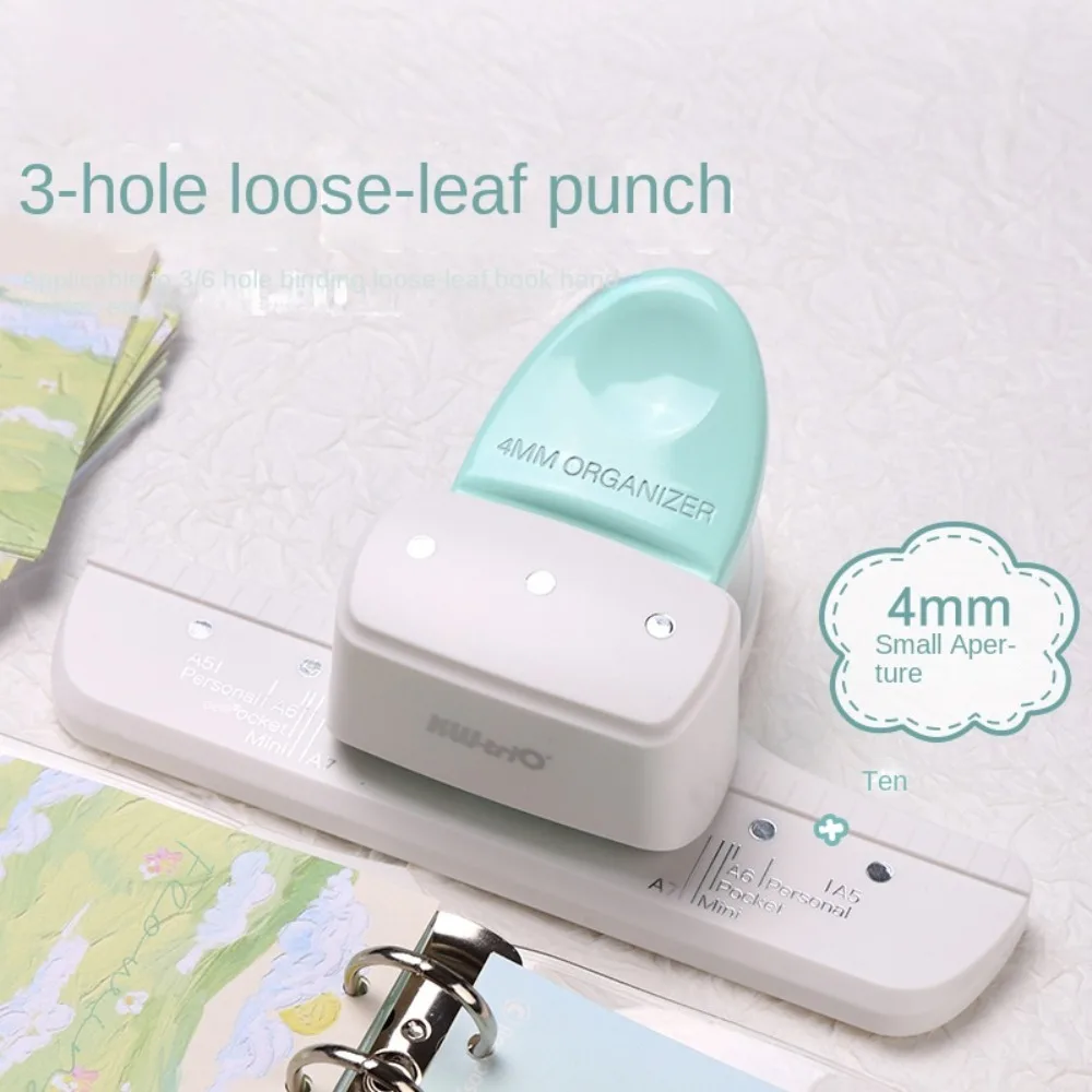 Adjustable Loose Leaf Paper Hole Punch 8 Sheet Capacity Stationery 3 Hole Paper Puncher Green Universal 4mm Hole Puncher Student