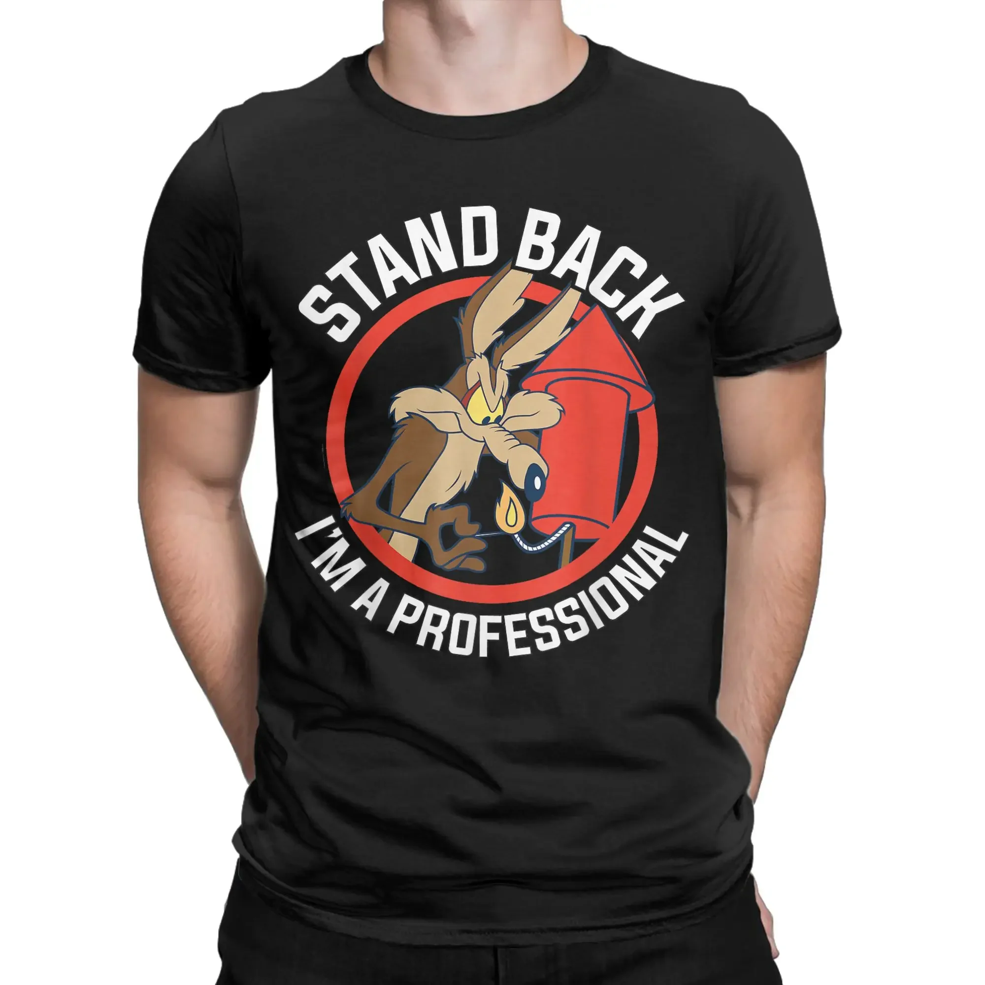 Wile E. Coyotes Stand Back I'm A Professional T-Shirt for Men  Vintage Pure Cotton Tee Shirt O Neck T Shirts New Arrival Tops