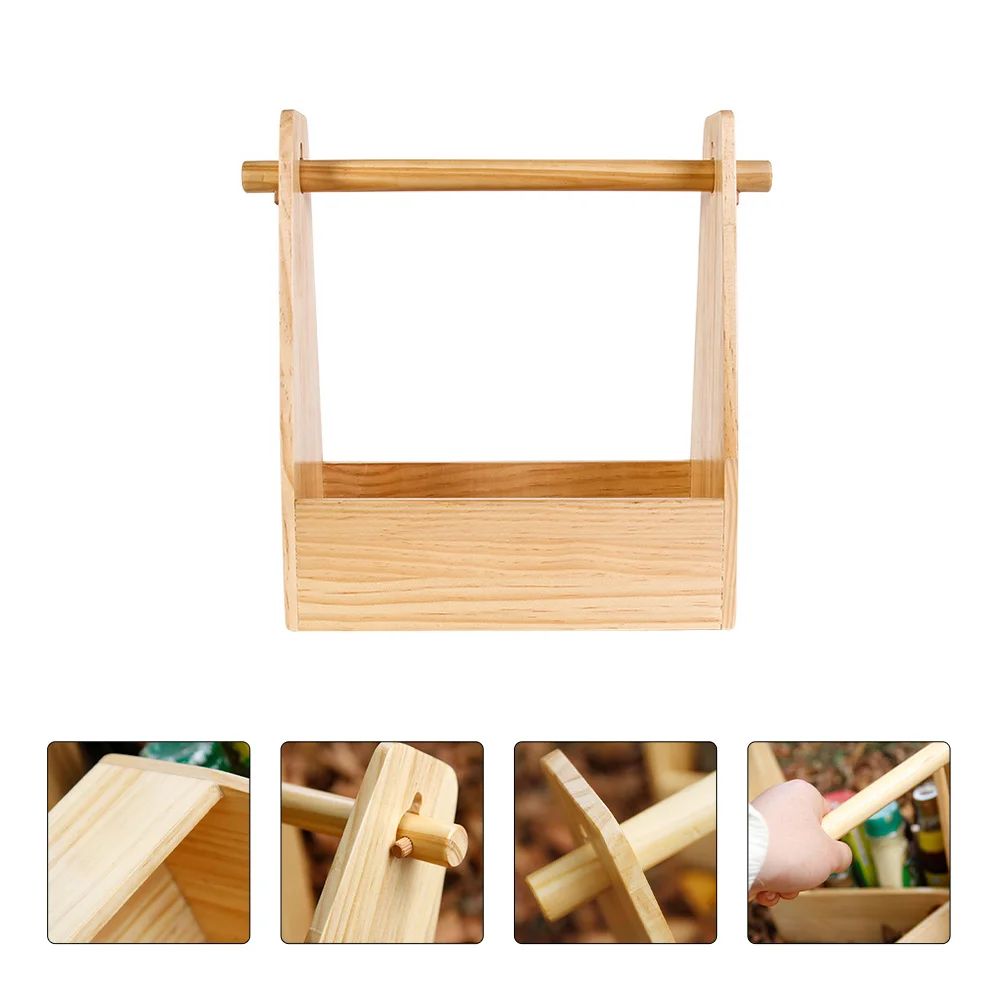 

1pc Outdoor Storage Box Wooden Camping Container With Handle For Condiment Bottles Drinks Fishing Gear Lightweight Portable
