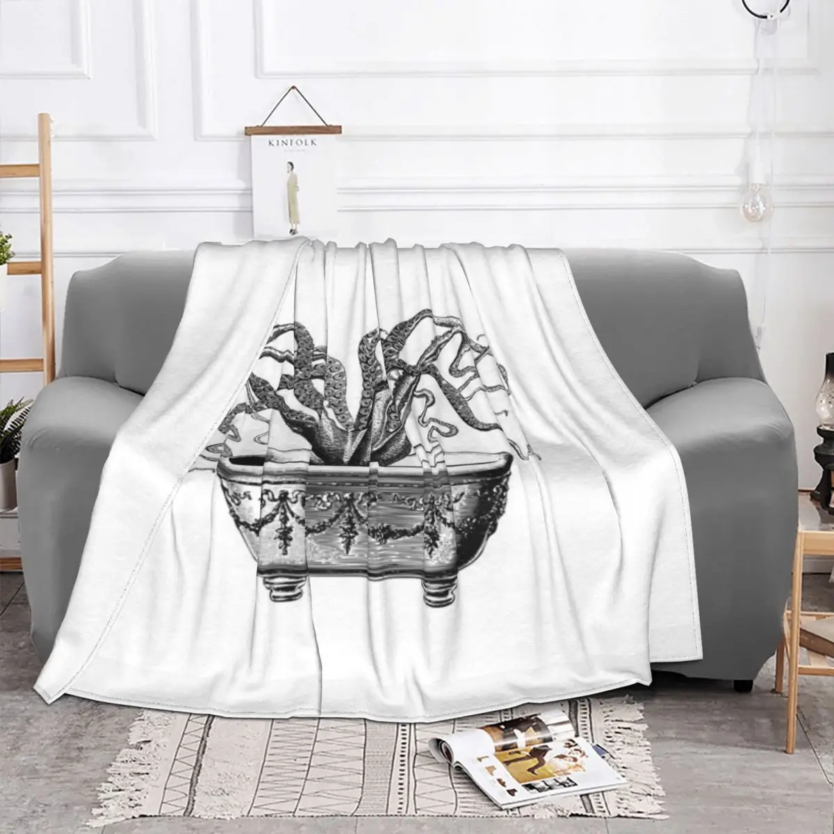 Tentacles In The Tub Octopus In Quilt Bed Blanket Couple Blankets Home And Decoration Throw Blanket