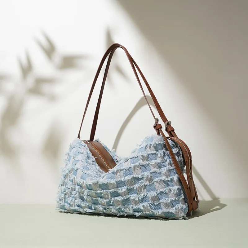 2025 verão denim axilas saco moda grande capacidade hobo bolsa de ombro design retro feminino versátil bolsa