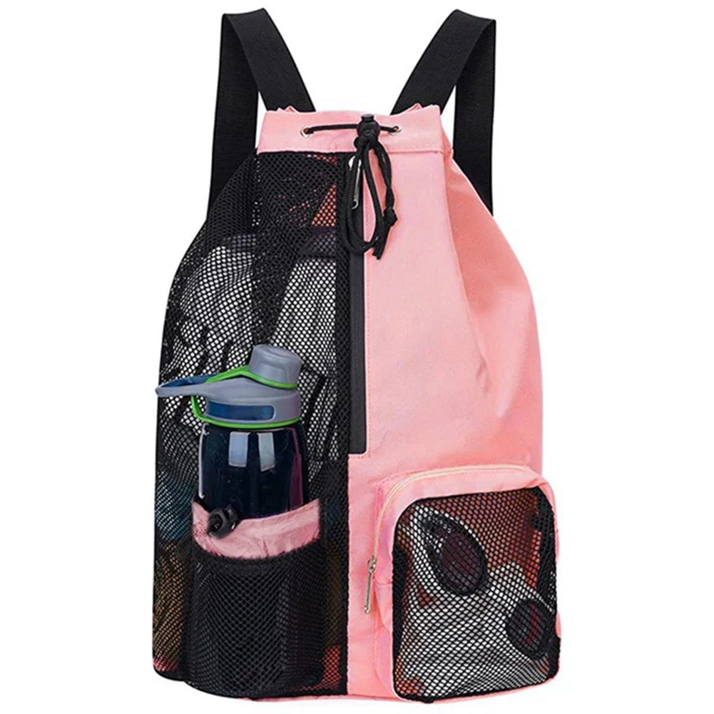 Mesh Drawstring Backpack Swimming Sports Bag Lightweight Drawstring Gym Bag Adjustable Strap For School Beach Holidays