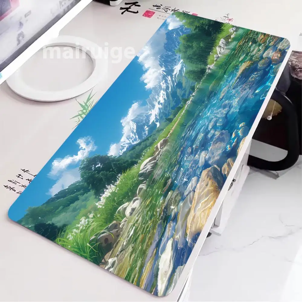 

Natural Scenery Anime Mouse Pad Large Computer Office Game Table Mat XXL Rubber Anti-slip Stitched Keyboard Mats Long Desk Pads