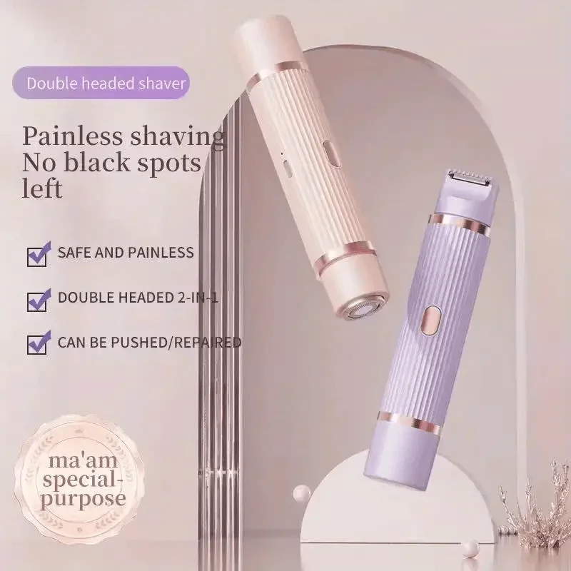 

2-in-1 Rechargeable Electric Shaver for Women – Painless Hair Remover for Face, Legs, Bikini – Great Holiday Gift