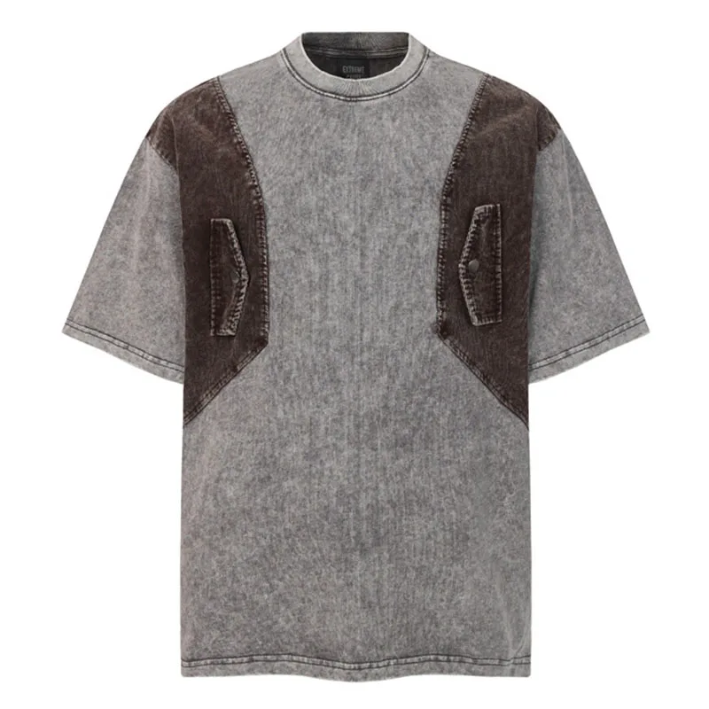 

Vintage Color Block Patchwork T shirts Sreetwear Hip Hop Casual Top Tees For Male