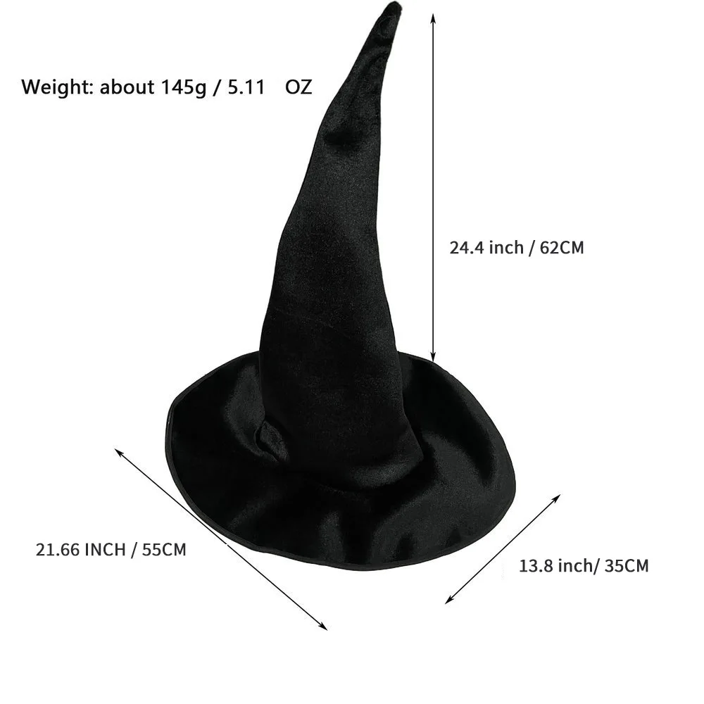 Funny Black Extended Velvet Wizard Hat Headpiece Large Wizard Hat H60cm Party Halloween Props