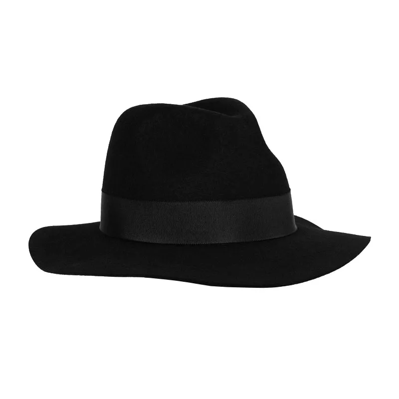 Brand Design Foldable Wide Brim Felt Hat ,Black Color Portable Fedora Hats Japan Style Floopy Wool Hat