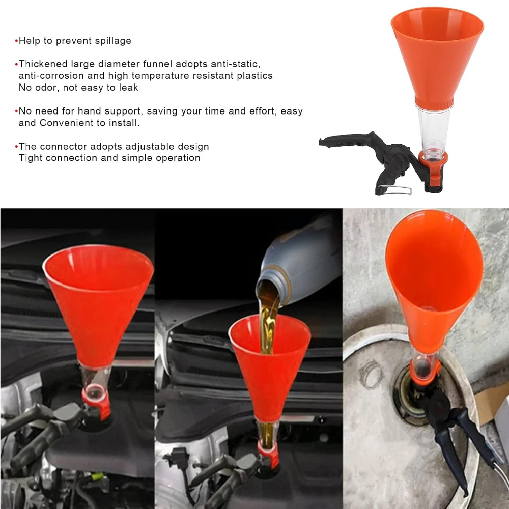 Mreoocar Oil Funnel Kit  ABS Oil Fuel Funnel with Clamp Oil Funnel Adjustable Oil Funnel Adapters All in one