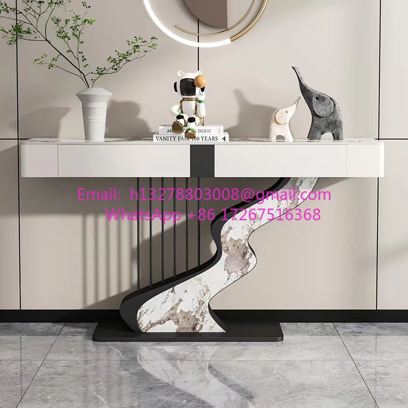 

Light luxury rock slab entrance table Simple decoration Semicircular entrance cabinet strip case