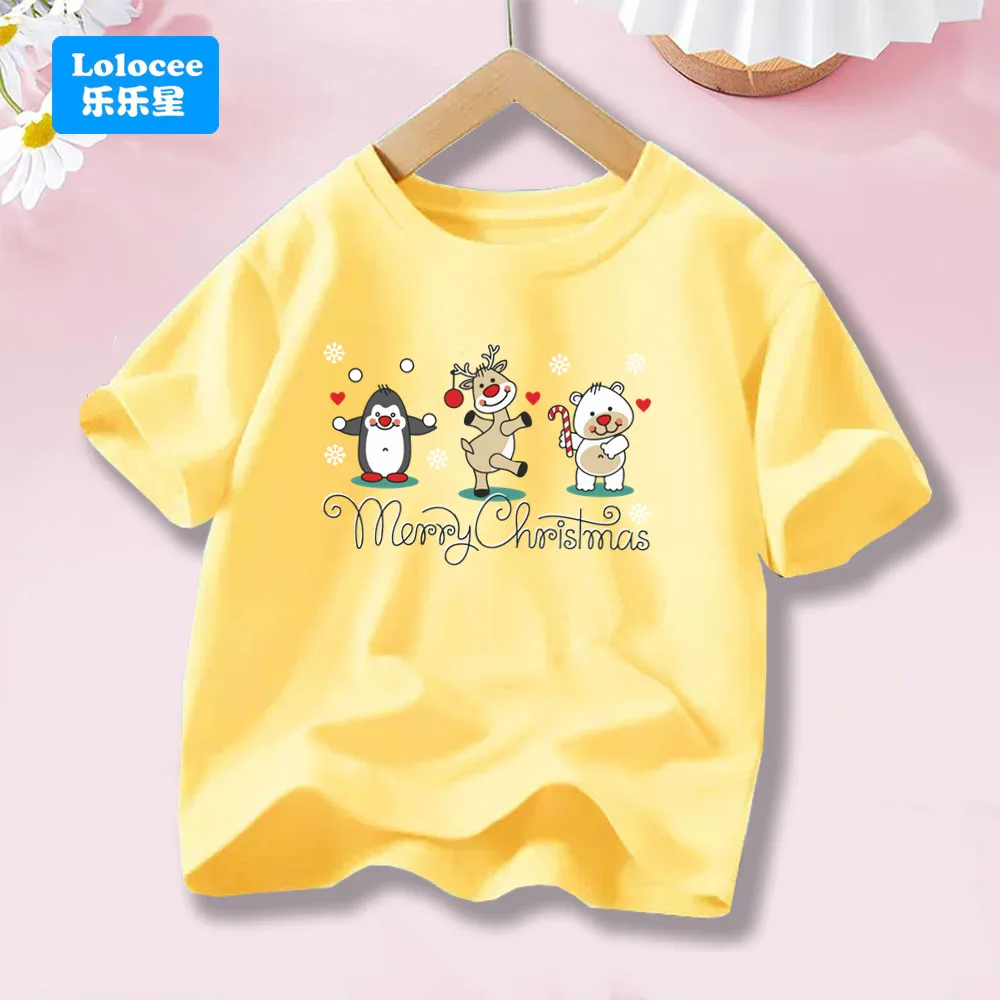 Fashion Cute Chritmas Animal Graphic Tee Shirt Merry Christmas Kids T Shirt New Girls Xmas T-shirt Tops SDDW1