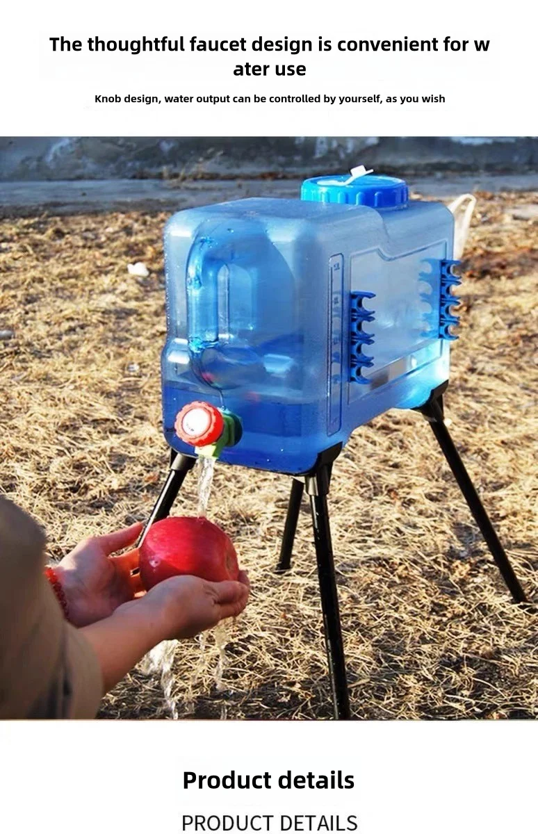 

Tactical camping bucket modified support Outdoor vehicle water storage tank with faucet leg camping plus assembly