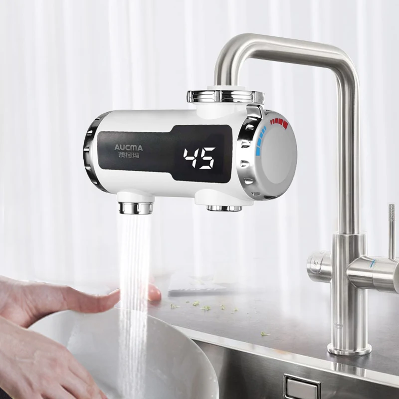 

3000W Electric Faucet Kitchen Water Heater Fast Heating Faucet Hot and Cold Double Outlet Electric Tap Temperature Display 220V