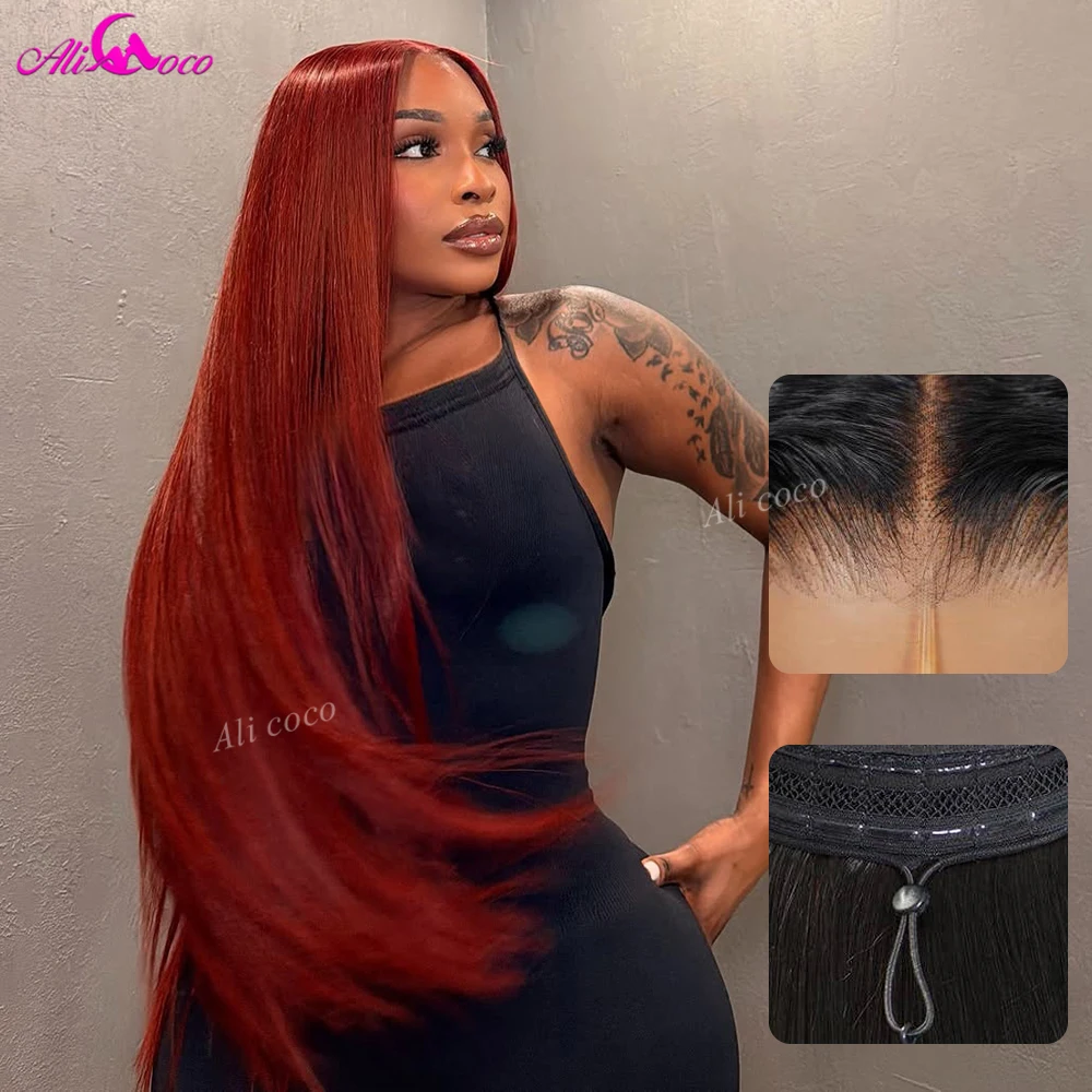 Ginger Auburn Colored 200 Density Straight Lace Front Wig Human Hair 5X5 Lace Closure Brazilian Pre Plucked 13x6 Drawstring Wig
