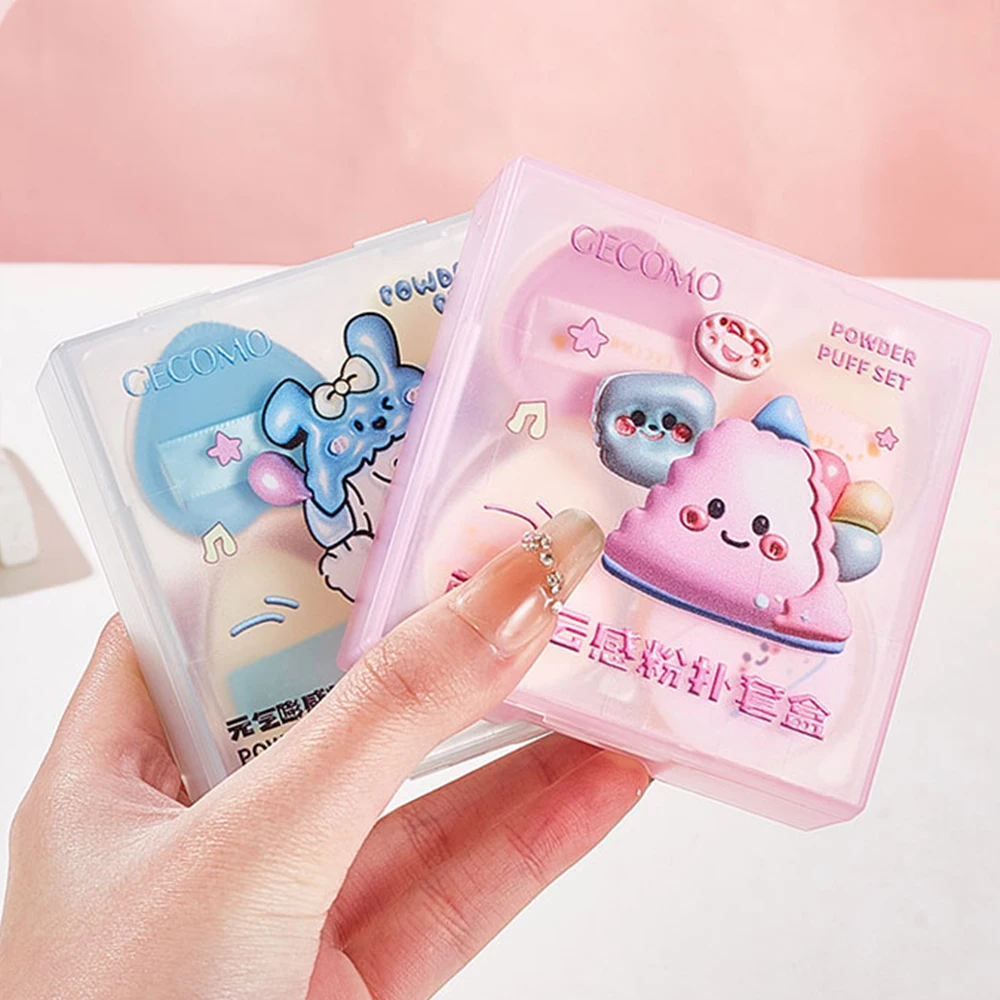 GECOMO – ensemble de bouffées de poudre mignonnes, quatre pièces, flocage doux, matériau respectueux de la peau, éponge pratique, Mini outil de bouffée de poudre pour les doigts