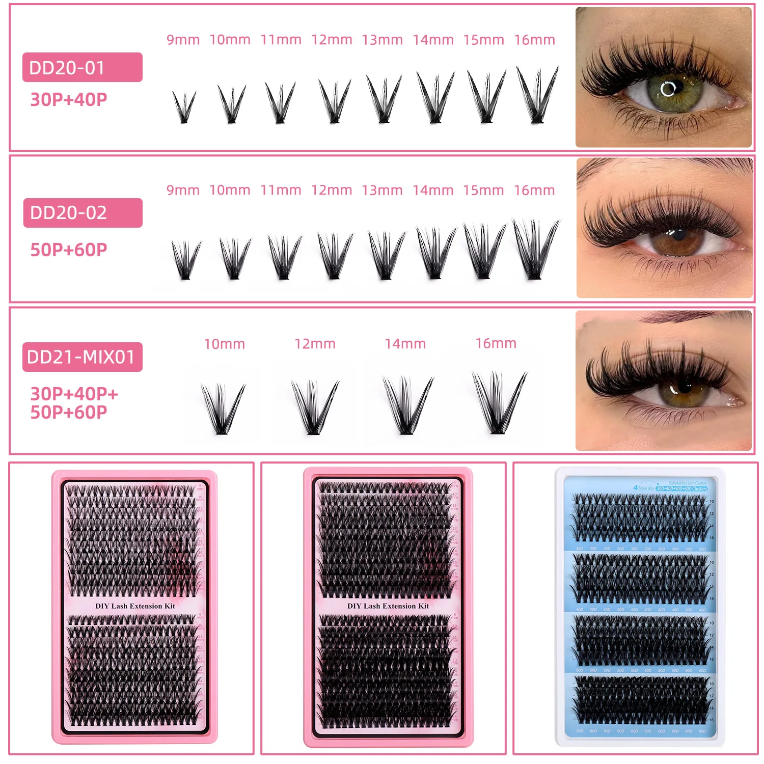 DIY Falsche Wimpern Cluster Extensions Einzelne Wimpern Cluster Natürlich segmentiert mit Kleberentferner Wimpernbürste Pinzette