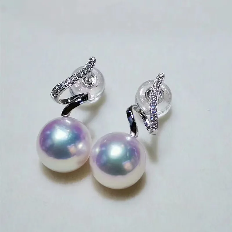 Music Note & Light Bulb Earrings with Akoya Pearl, 18K Gold AAA Luster Round Studs Jewelry