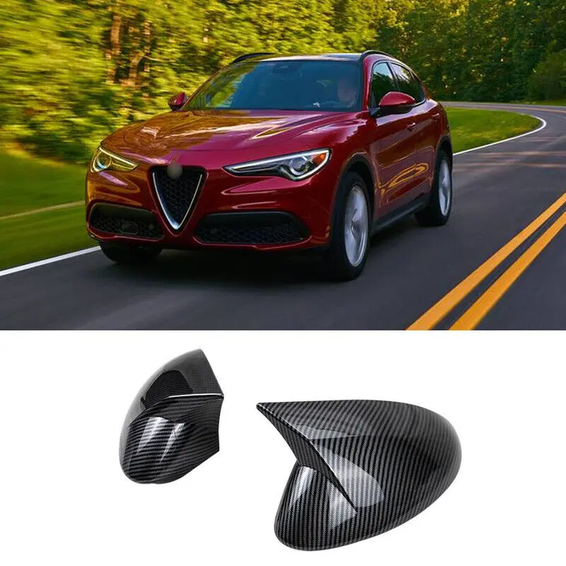 

Carbon Fiber Ox Horn Rear View Mirror Cover 2pc For Alfa Romeo Stelvio 2018-2024