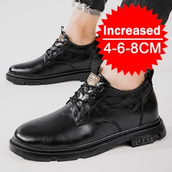 Men Business Leather Shoes Men's Casual Breathable Work Boots Height Increase 8CM Shoes Comfortable Inside Handmade Trend Shoes