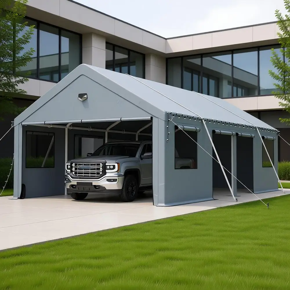 

25ft x 13ft Durable Portable Carport with Side Access, Weather-Resistant Outdoor Vehicle Shelter, Gray
