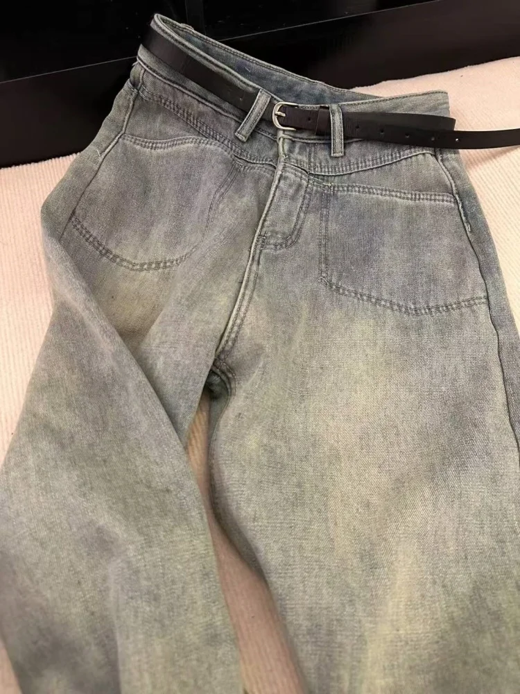 Pantaloni in denim Thi foderati Fce taglie forti Donna Pantaloni invernali larghi a vita alta slim dritti a gamba larga Abbigliamento casual vintage Sle