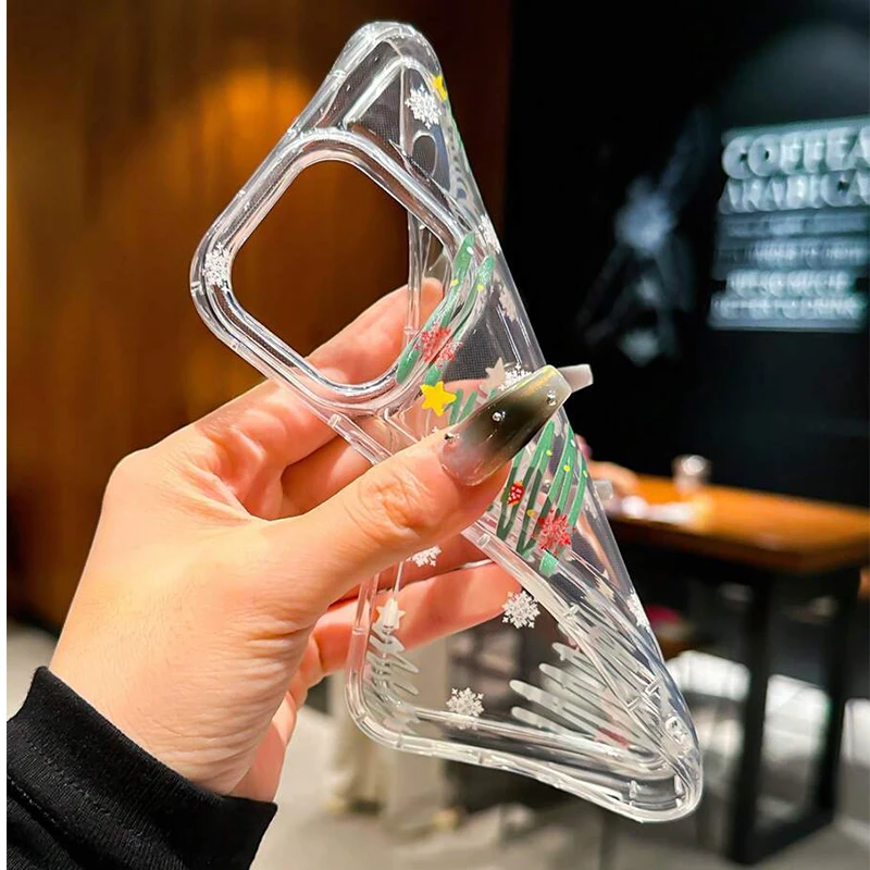 ندفة الثلج شجرة عيد الميلاد قضية الهاتف آيفون 17 16 برو ماكس الهواء 15 14 زائد 13 12 11 برو 7 8 XR X XS SE2 غطاء شفاف مقاوم للصدمات #6