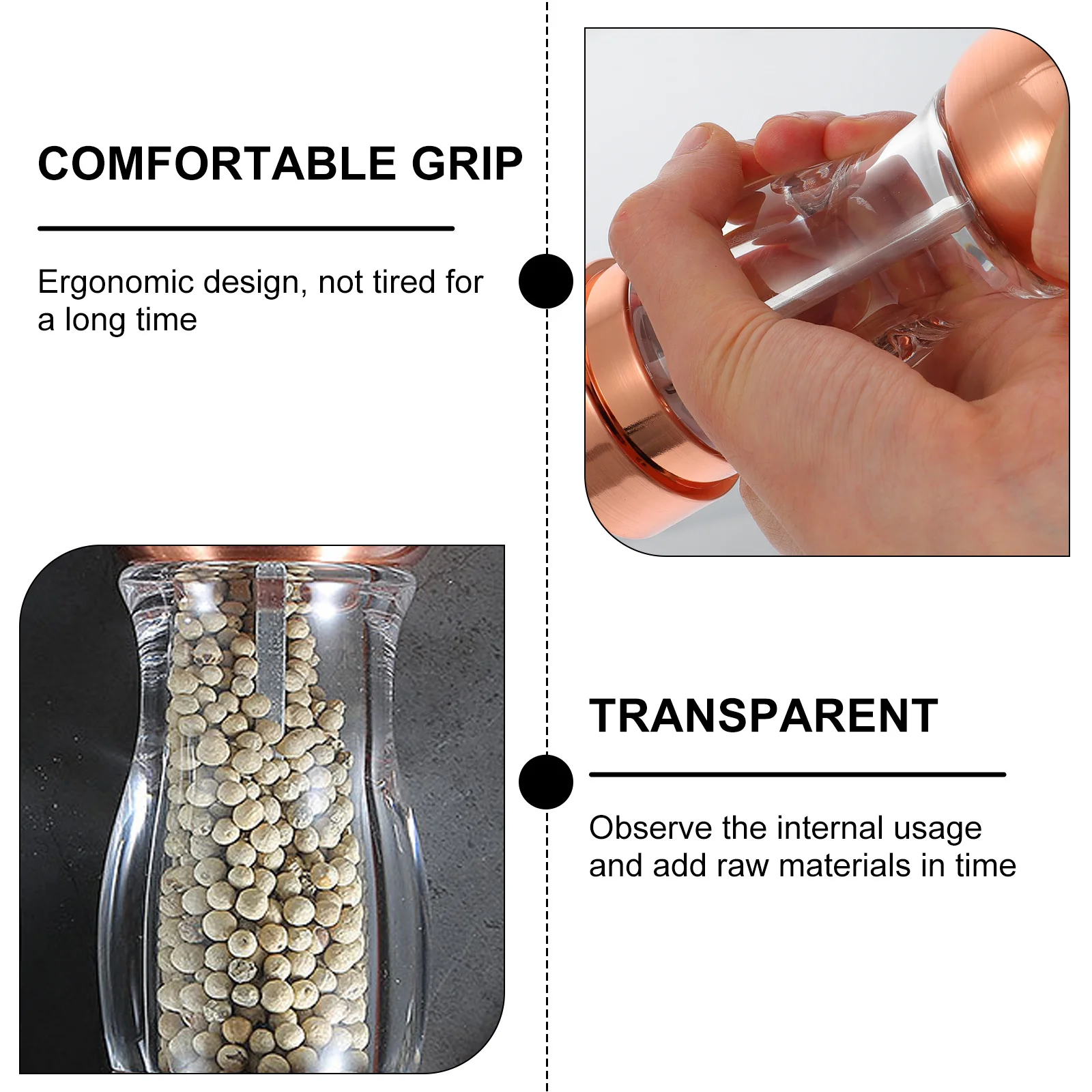 

1Pcs Acrylic Pepper Grinder Manual Mill Portable Kitchen Spice Crusher Efficient Ceramic Core for Cooking Bbq Picnic