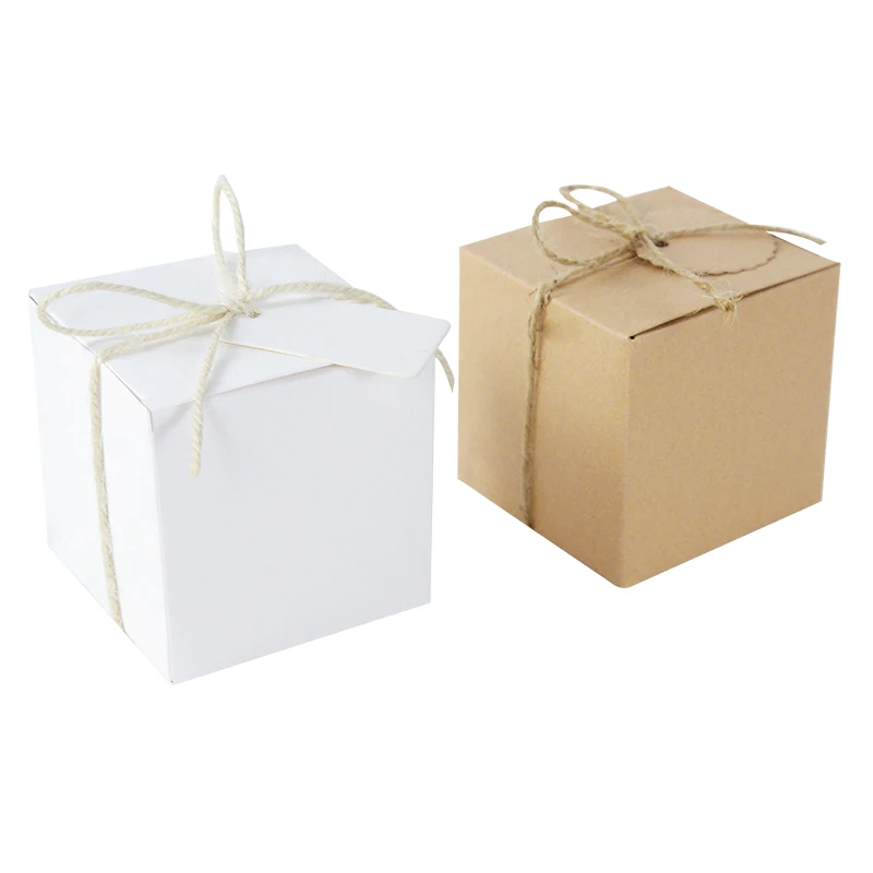 Brown White Gift Boxes 10PCS Kraft Paper Cube Boxes with Tag for Gifts Crafting Cube Boxes Easy Assemble Boxes for Party Favor