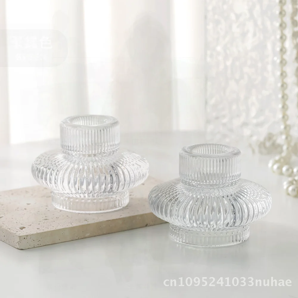 

European Style Glass Flying Saucer Candlestick Dual-Purpose Crystal Lantern for Dining Table Romantic Ornaments