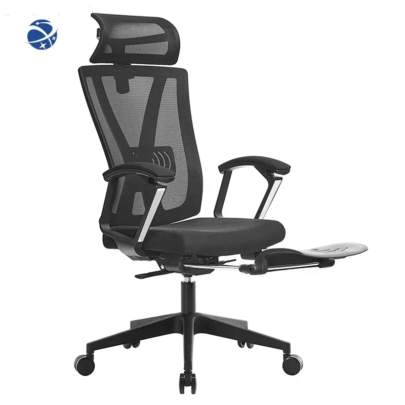 Resting Style Black Mesh Fabric Metal Base Adjustable Recliner Ergonomic Office Chair With Footrest Can Lie