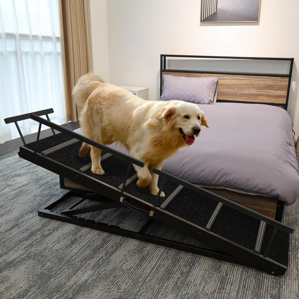 

Pet Ramp Folding Portable Wooden Dog & Cat Ramps for Couch or Bed, Including Non Slip Mat & Safety Side Rails, 64.2 Inch Long