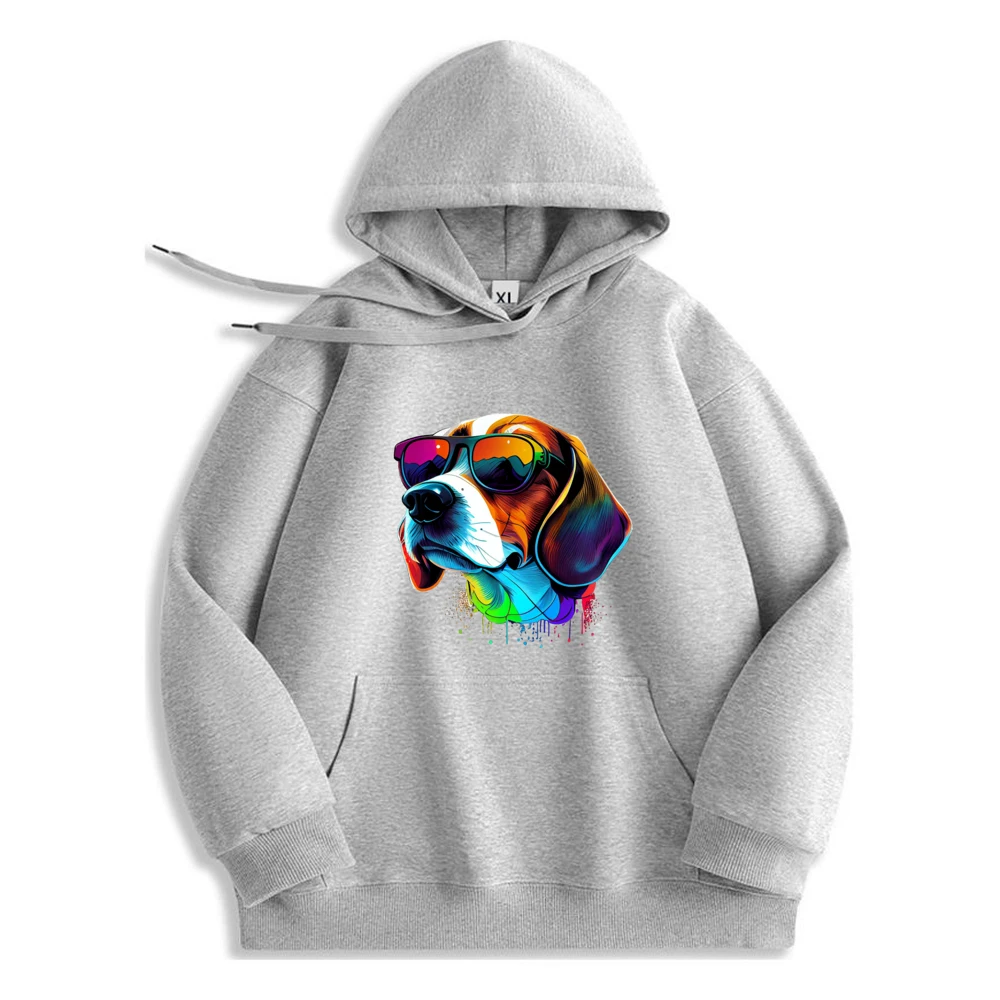 The Art Of Beagle Dog Printed Hoodie Graphic Polyester Fiber Long Sleeve Loose Comfortable Sweatshirt