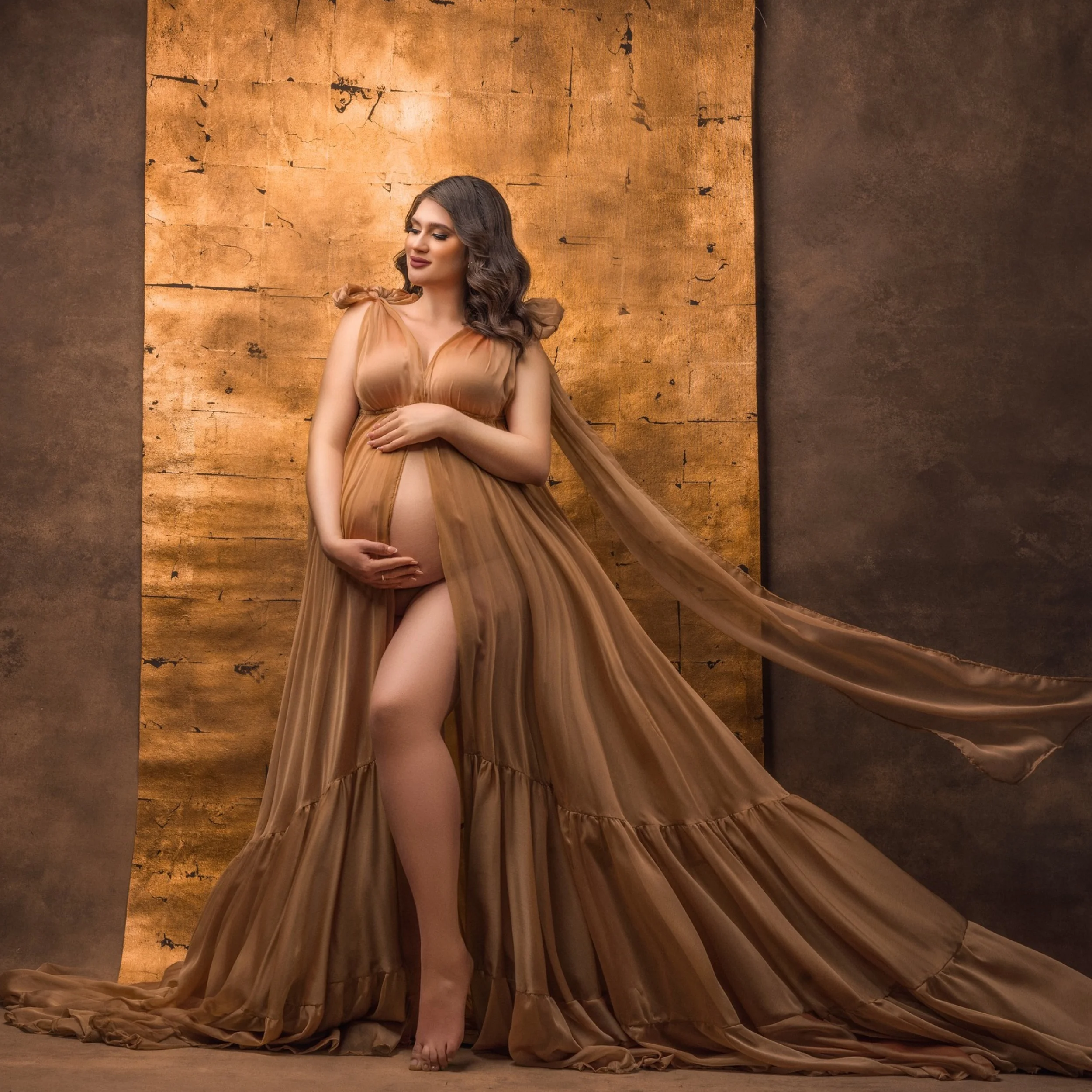 فستان ليندا برقبة على شكل V للتصوير الفوتوغرافي على شكل حرف V فستان طويل بدون أكمام مخصص من الشيفون للحوامل #1