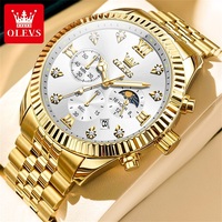 OLEVS Top Luxury Brand Men's Watch Stainless Steel Waterproof Lunar Phase Fashion Timing Code Classic Business Quartz Men Clock