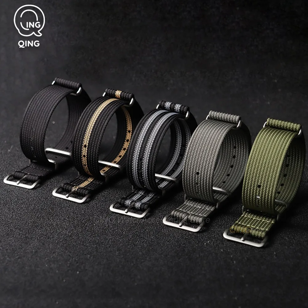 19mm 18mm 20mm 22mm One Piece Ribbed Nylon Watch Bands Accessories Military Fabric Straps for Seiko for Tudor for Omega Bracelet