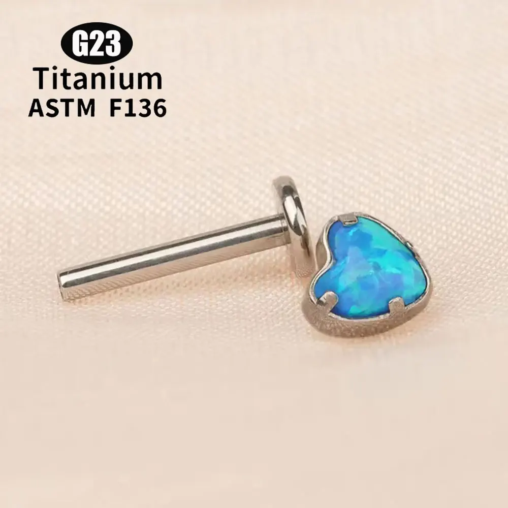 أقراط من التيتانيوم بقلب العقيق ، مجوهرات مثقوبة من الخيوط الداخلية ، زنمة حلزونية للنساء والرجال ، ASTM F136