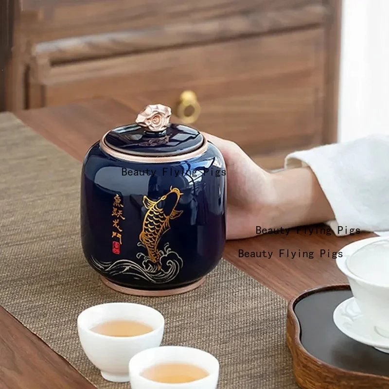 Ceramic Tea Sealed Jar Chinese Moisture-proof Coffee Bean Can Facial Mask Powder Can Ceramic Flower Tea Jar Nut Jar 790ml