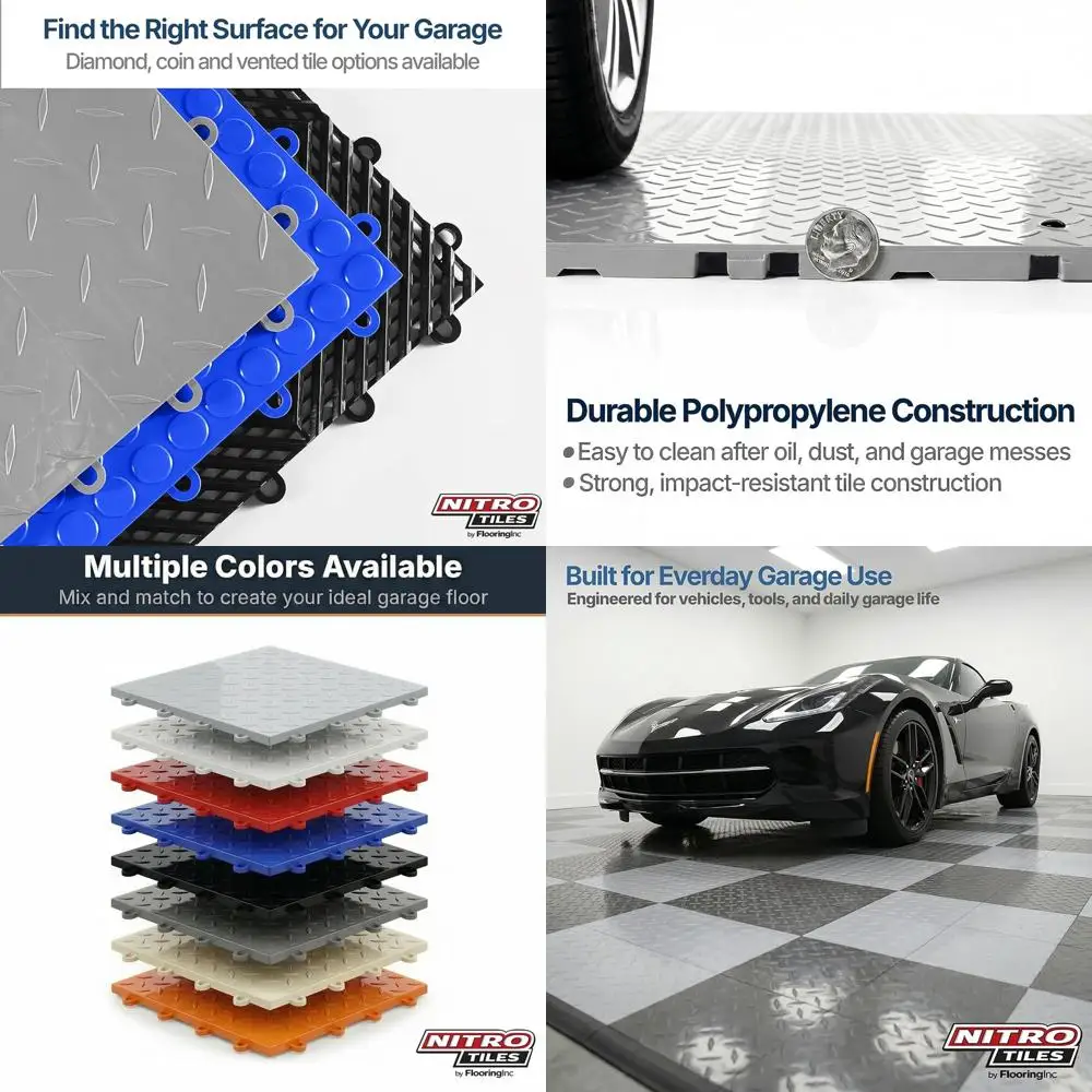 

12 x 12 Heavy-Duty Diamond Pattern Interlocking Garage Floor Tiles, Non-Slip, Gunmetal, 24-Piece Set