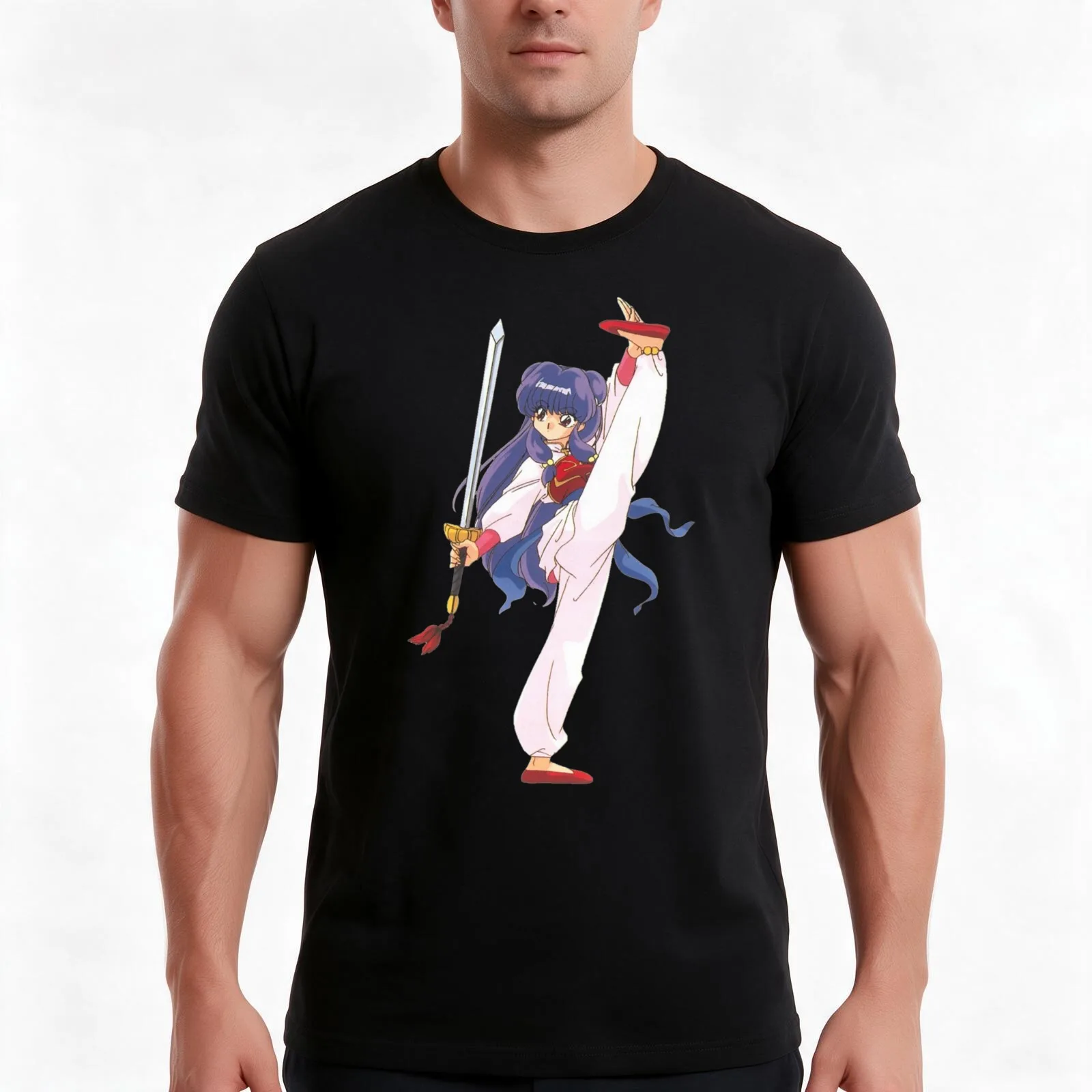 Ranma 1/2 shampoo T-Shirt, Summer Casual Cotton Tee, Oversized Streetwear Tops, Vintage Graphic Print, Loose Fit Short Sleeve