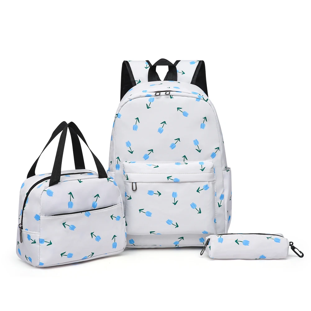 3Pcs Floral Backpack Set Simple Travel Backpack with Lunch Bag & Pen Case School Bookbag Set Large Capacity Outdoor Travel Bag