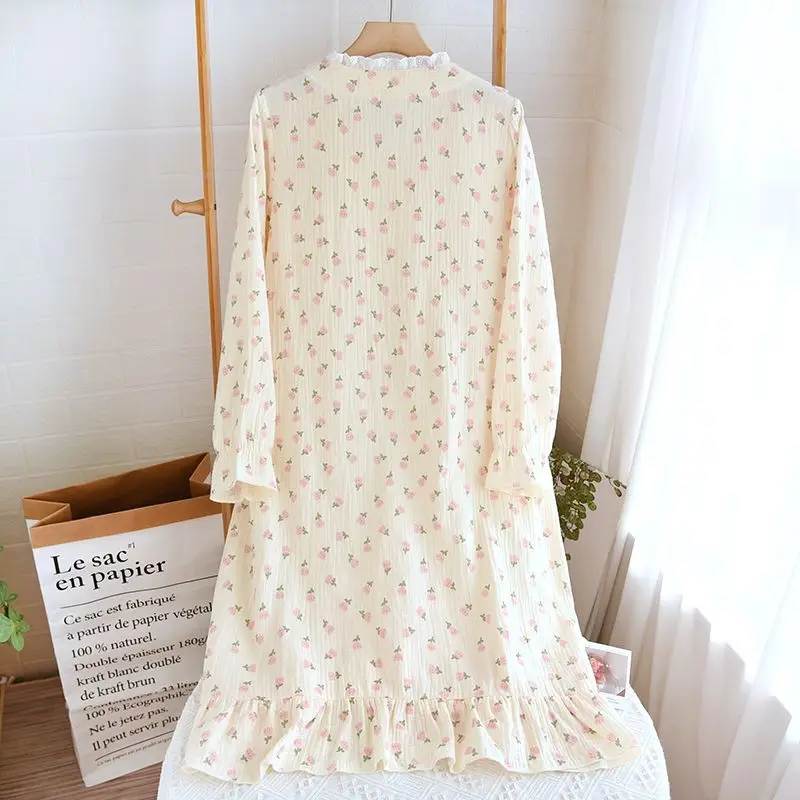 New Women's Mid-length Cotton Nightgowns Sweet Ladies Princess Style Long-sleeved Nightdress Loose Casual Maternity Sleepshirts